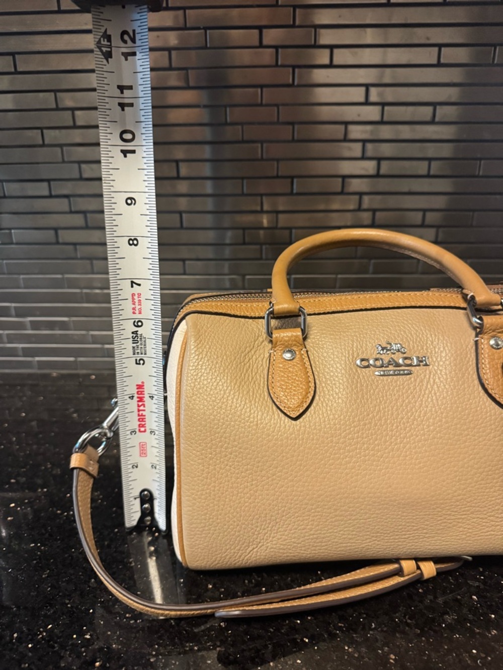 Coach Beige and Tan Leather Satchel with Crossbody Strap - Picture 10 of 10